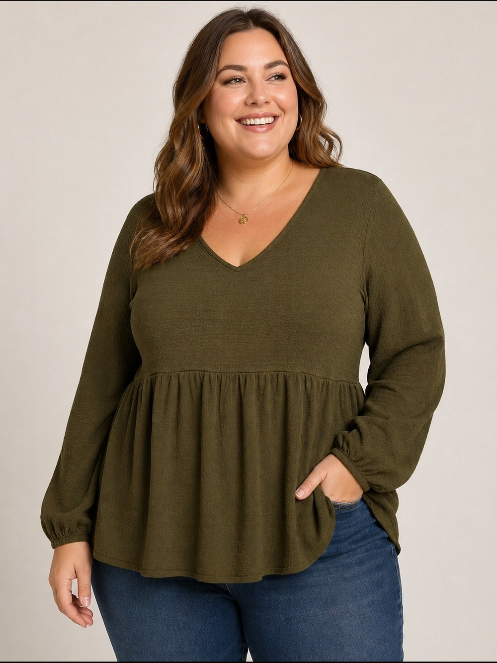 Sonoma Olive Green V-Neck Peplum Tunic
